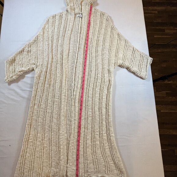American Eagle Women's Sweater XS/S Beige Crochet Duster Open Front Wrap Hood - Picture 9 of 11
